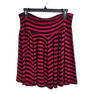 Norma Kamali Black & Red Striped Flare Swing Mini Skirt Size Large